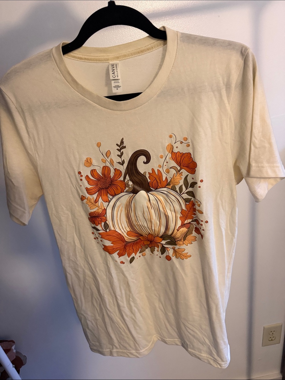 Bella Canvas Cream Tee with Orange & Brown Pumpkin Floral Art